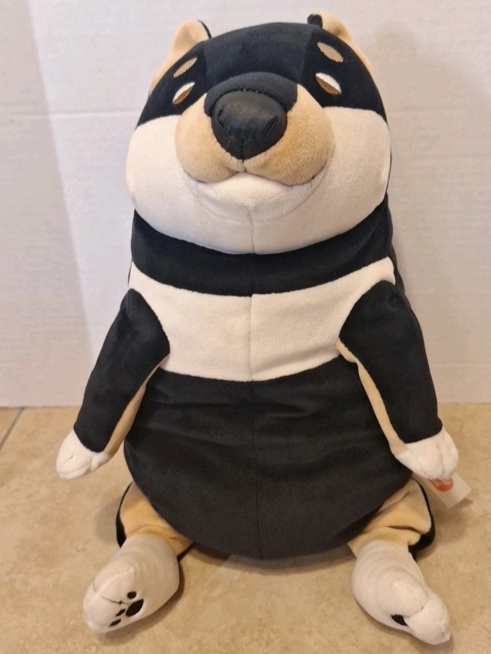 Shinada Global MochIInu Large Black Tan White Dog Plush Squishy 14"  Toe Beans